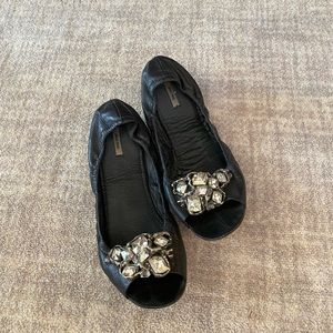Miu Miu Peep Toe Jeweled Flats